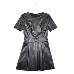 Do & Be Womens Faux Leather Mini Dress Size Small Black Lined Biker Moto Goth